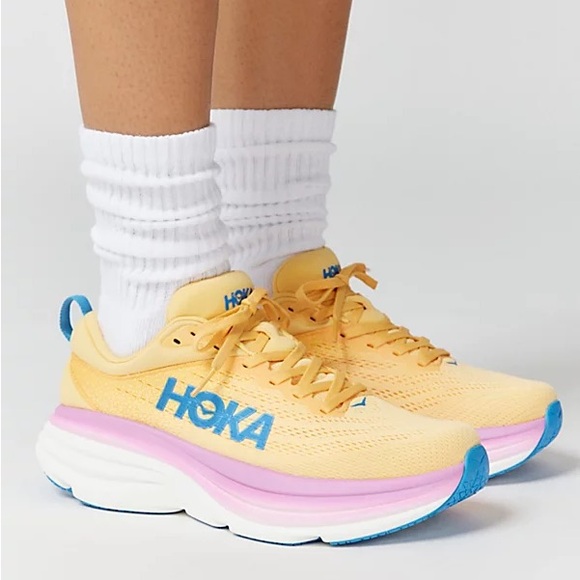 Hoka Shoes - Hoka Bondi 8 Yellow Impala Cyclamen Athletic Walking Running Shoes Size 7.5